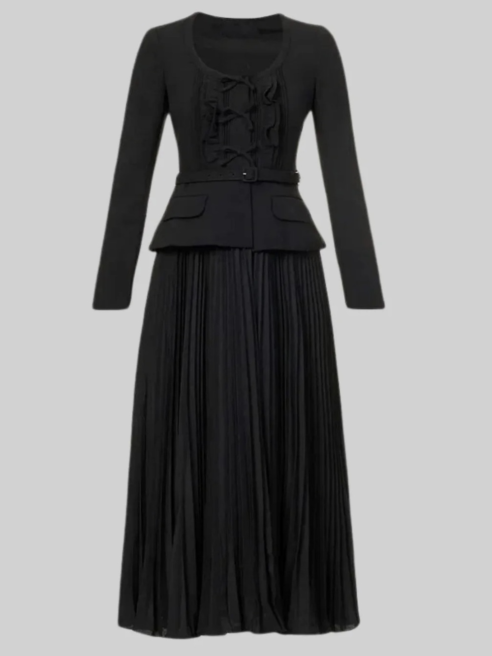 NWT SIERRA DARIEN Long Sleeved Dress Fitted Bodice & Maxi Pleated Skirt Black S